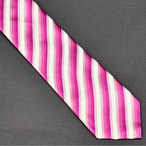 Andrew Fezza Men’s 100% Silk Neck Tie Pink White Striped